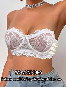 SHEIN 1pc Women's Lace Underwire Bra - White - View 3