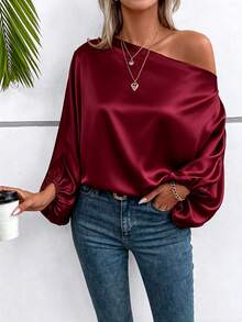 SHEIN 女款純色單肩休閒百搭日常旅行襯衫 - 酒紅色 - 查看 5
