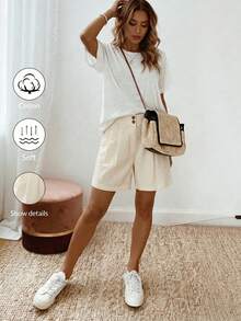 Balvessa Casual Solid Color Shorts, Summer - Apricot - View 4