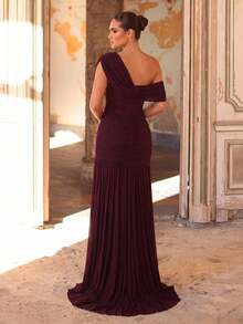 Aureia Elegant Purple Twisted Yarn Mesh Patchwork Applique Decor Cup Bust Mermaid Hem Party Dinner Evening Rehearsal Dress Wedding Guest Bachelorette Formal - Red - View 2