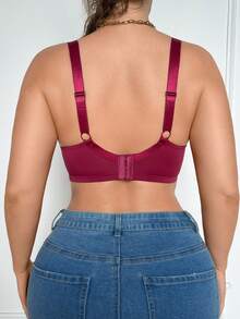 SHEIN 1pc Women's Lace Patchwork Plus Size Underwire Bra - Burgundy - View 2