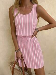 SHEIN LUNE Women's Casual Printed Short Dress Suitable For Spring And Summer - Pink - View 8