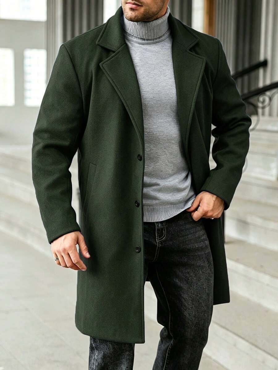 Manfinity Homme Abrigo casual de manga larga con cuello moteado de unicolor para hombre talla grande - Verde militar - Ver 1