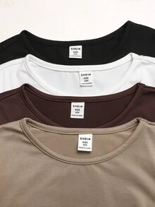 SHEIN Tween女孩百搭休閒圓領抓皺長袖T恤4件套 - 彩色 - 查看 3
