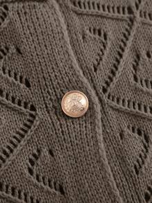 SHEIN Clasi Cardigan de punto calado con hombros caídos talla grande - Café integral - Ver 4
