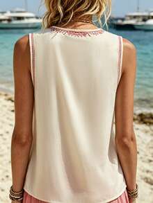 EMERY ROSE Tank Top Kasual Wanita Motif Bunga dengan Model Lipatan di Bagian Depan untuk Liburan - MultiWarna - View 2