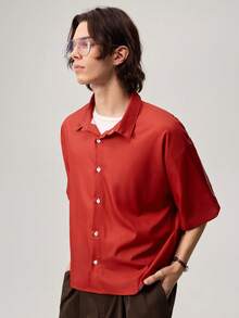 Men's Casual All-Over Print Short Sleeve Shirt - Red - View 4