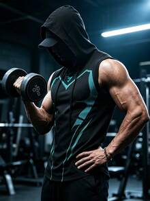 GymBeat Men's Geometric Print Drawstring Hooded Sports Tank Top - Multicolor - View 3