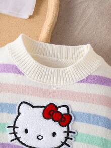 HELLO KITTY AND FRIENDS | SHEIN GraphicGems 女嬰圓領 3D 毛巾刺繡彩虹條紋套頭針織毛衣，柔軟舒適全幅提花印花，簡約可愛優雅長袖紅色上衣，適合秋冬旅行、外出、派對、戶外玩耍 - 彩色 - 查看 8