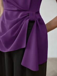 MOTF PREMIUM ELEGANT ASYMMETRICAL HEM SLEEVELESS BLOUSE - Purple - View 2