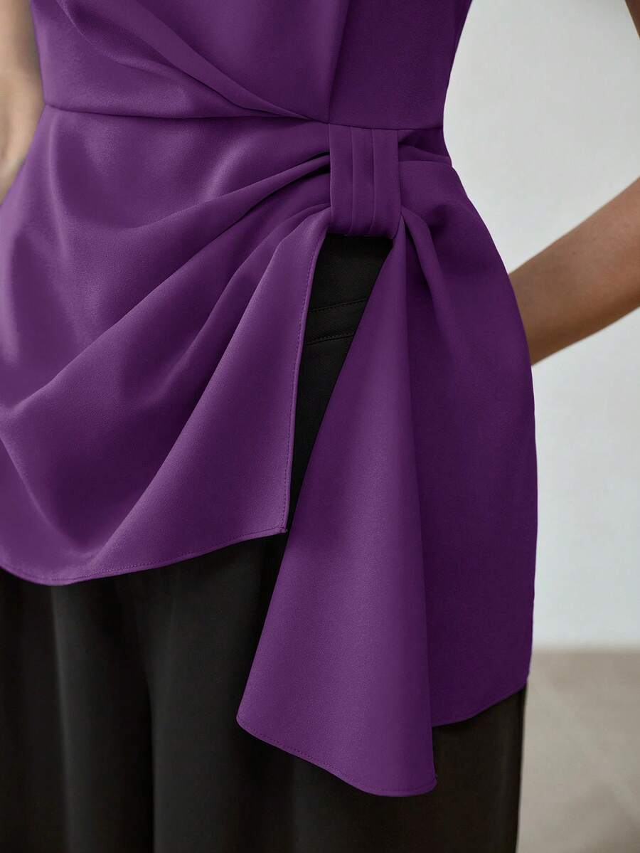 MOTF PREMIUM ELEGANT ASYMMETRICAL HEM SLEEVELESS BLOUSE - Purple - View 2