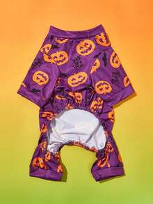 PETSIN 1 PC Halloween Purple/Black And White Pumpkin & Bat Pet Four-Legged Suit - Multicolor - View 9