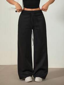 SHEIN PETITE 秋冬休閒百搭純色保暖內裡長褲 - 黑色 - 查看 4