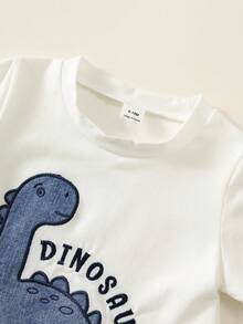 SHEIN 2件組男嬰夏季休閒可愛恐龍短袖T恤與牛仔短褲套裝，牛仔面料，適合春夏，可愛穿搭，男嬰套裝，夏季套裝，牛仔套裝 - 彩色 - 查看 9