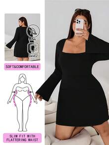 Solflare Plus Size Women Solid Color Casual Daily Summer Dress Fall - Black - View 1
