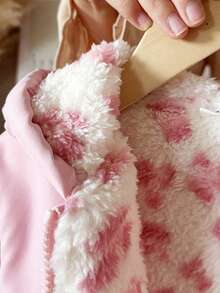 SHEIN Elladie kids 1件少女冬季新款粉色花卉保暖內裡拉鍊外套，附彈性腰部與連帽，加厚保暖休閒通勤百搭簡約時尚防寒夾克 - 粉色 - 查看 8