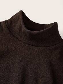 SHEIN PETITE CURVE Plus Size Autumn/Winter Casual Solid Color Turtleneck Warm T-Shirt Fall - Coffee Brown - View 5