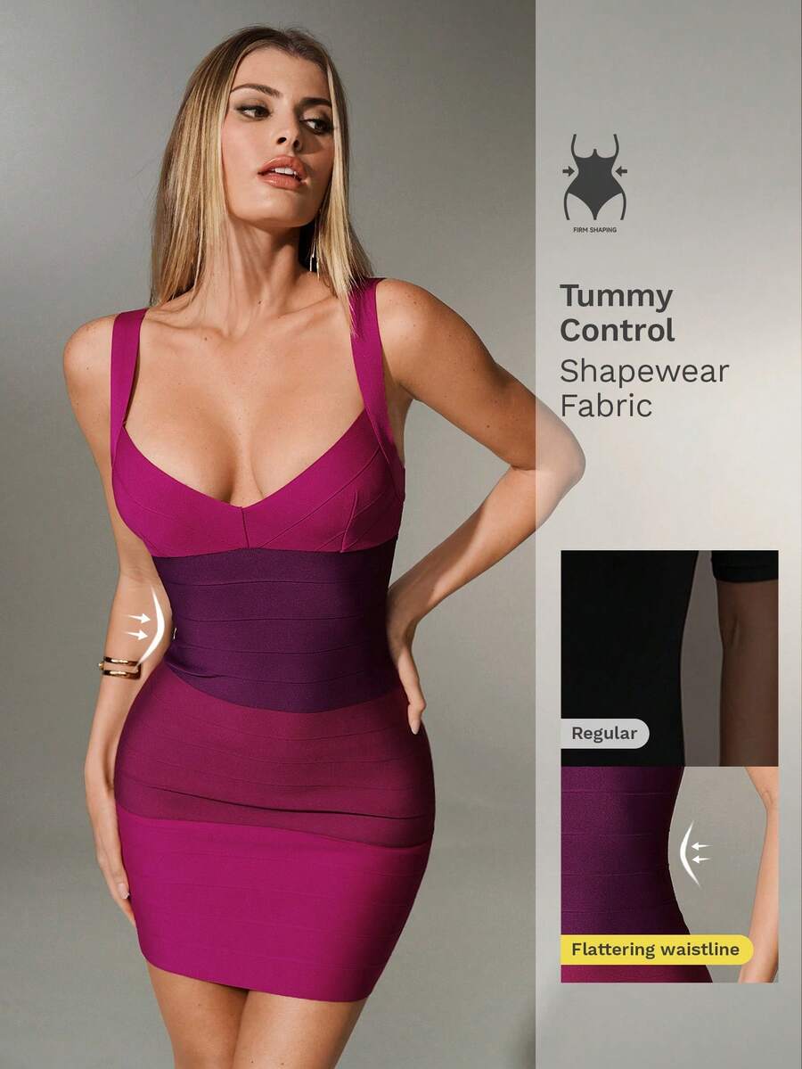 Nuvra Vestido ceñido de punto acanalado con correas gruesas y cinturón, con espalda descubierta y multicolor, para fiesta - Multicolor - Ver 1