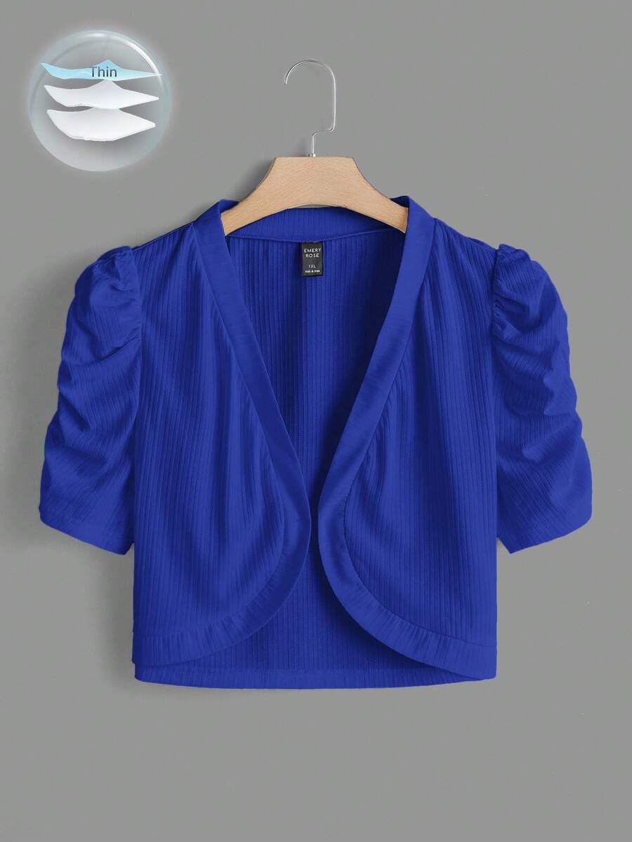 SHEIN Clasi 大尺碼花瓣袖開襟短版夾克 - 寶藍色 - 查看 1
