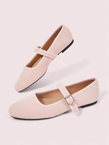 CUCCOO DOLLMOD Women's Shoes, Pink Corduroy Texture, Mary Jane Flats, Breathable Square Toe Head Ballet Shoes - Baby Pink - View 3