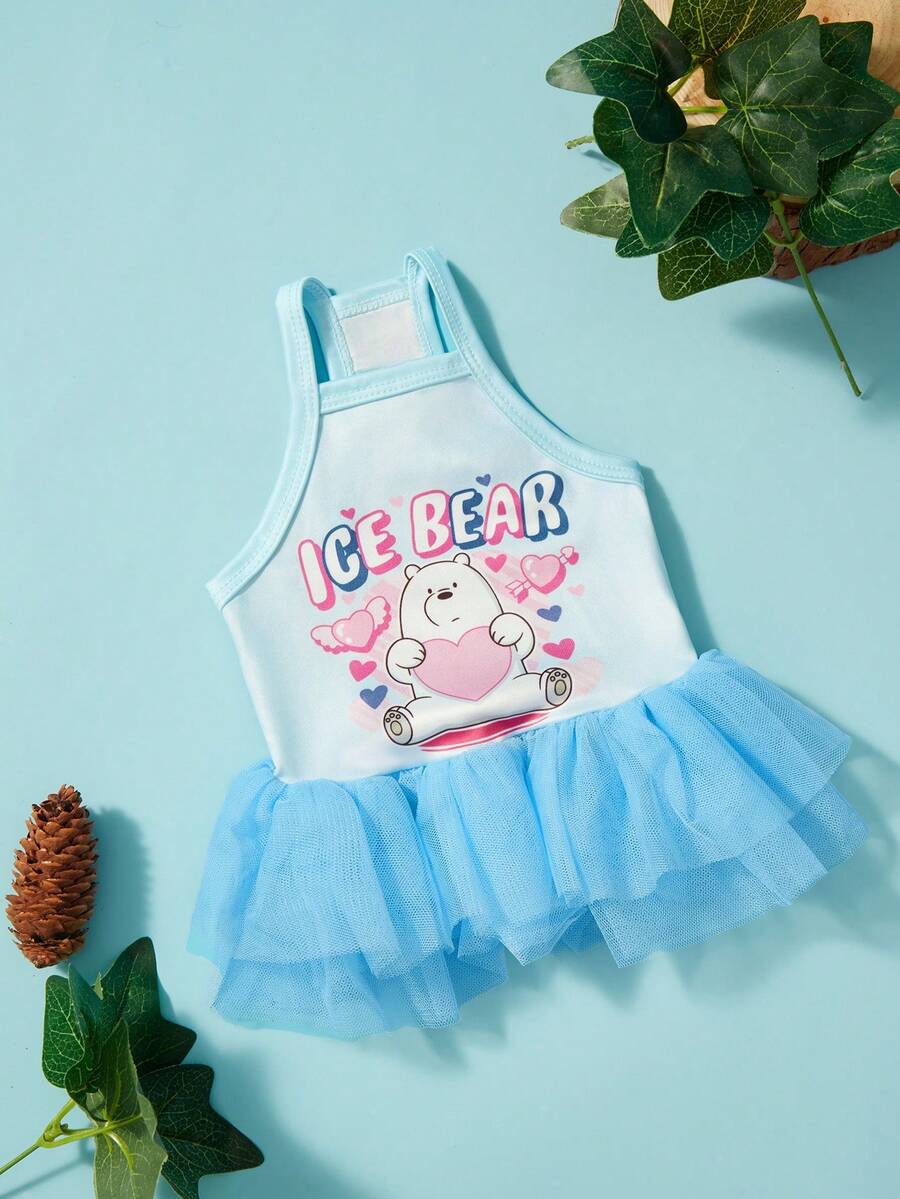 We Bare Bears X PETSIN 1件可愛白色小熊擁抱愛心字母寵物裙 隨興風格 無袖 柔軟透氣 防毛寵物衣服 - 彩色 - 查看 1