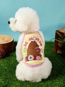 We Bare Bears X PETSIN 1件可愛棕熊吃甜甜圈字母寵物背帶背心 隨性風格 無袖 柔軟透氣 防毛寵物衣服 - 彩色 - 查看 2