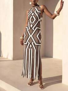 Zivah Women's Vacation Geometric Print Tassel Hem Dress - Brown - View 10
