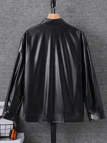 SHEIN Teen Boy Letter Patch Casual Comfortable Versatile Autumn Jacket Suitable For Outings, Gatherings And Travel - Black - View 3