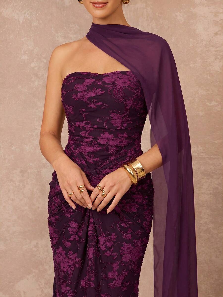 Lumalex Burgundy Autumn Elegant Cocktail Dress,Backless Removable Sequins Mesh Transparent Fishtail Evening Wedding Party Dress,Graduation,Birthday Dress - Bold Plum - View 1