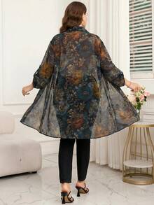 Reflora Plus Size All-Over Print Casual Versatile Daily Wear Shirt - Green - View 2