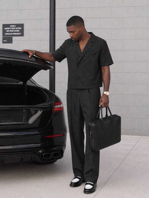 AXEPEAK Men's Striped Shirt And Long Pants Set
