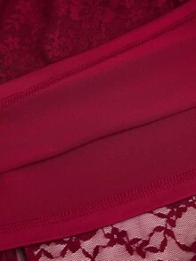 Sweetra Plus Size Romantic Lace A-Line Dress - Burgundy - View 5