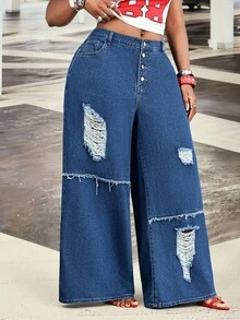Slaydiva Damen-Jeans in Große Größen, mittelblau, mit distressed-Effekt und ausgefranstem Saum, vielseitig für Outdoor, Pendeln und Streetfashion - Mittele Waschung - Übersicht 7