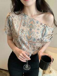 DAZY Women's Floral Print Design Shirt, New Arrival Spring/Summer Boho Vacation Outfits Women - Brown - View 4