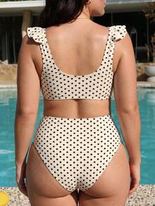 Swim Mod Plus Size Women's Summer Beach Polka Dot Print Ruffle Fashion Bikini Set - Multicolor - View 2