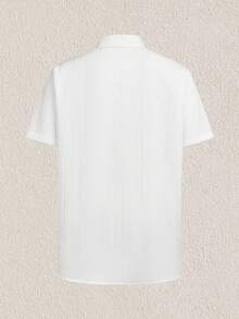 Mercer Haus Plus Size Men's Casual Basic Striped Lightweight Breathable Button-Down Short Sleeve Shirt - White - View 6