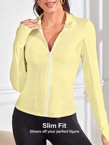 Sovereign Charm Women's Letter Print Patchwork Breathable Mesh Long Sleeve Sports Jacket - Yellow - View 2