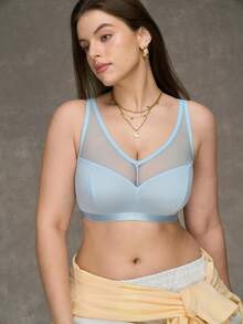 Esseday Bralette sin relleno con curva minimalista, talla grande, sin aros, azul claro - Celeste - Ver 3