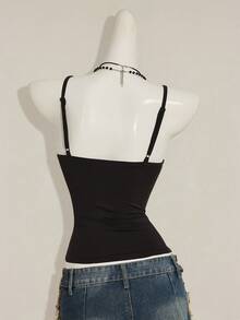 SHEIN ICON Y2K夏季女士外出复古波西米亚风度假闪亮亮片刺绣吊带背心 - 黑色和金色 - 查看 2