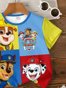 SHEIN | PAW Patrol 男嬰休閒極簡寬鬆舒適IP聯名經典可愛卡通動畫圖案印花經典撞色可愛小狗上衣，適合春夏季 - 彩色 - 查看 3