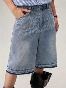 Pantalones cortos de mezclilla lavada con bordado para hombres, de moda - Azul - Ver 7