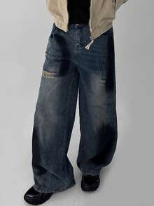 DAZY Jeans de mezclilla azul oscuro desgastado para hombre, otoño - Azul - Ver 5