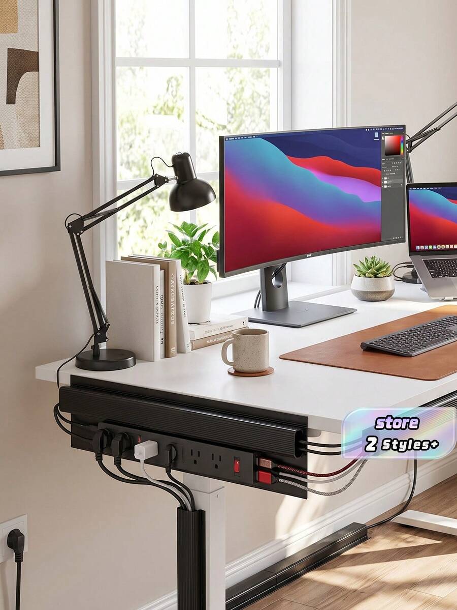 2 pièces Plateau de câble auto-adhésif sous le bureau, organisateur de câbles en PVC sans perçage de 15,7 pouces pour la gestion des câbles d'ordinateur/moniteur/PC - Multicolore - Voir 1