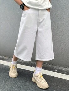 SHEIN 青少年男孩休閒百搭日常穿著牛仔長褲，附口袋 - 白色 - 查看 5