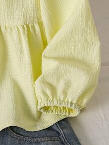 Young Girl Solid Color Single-Breasted Casual Daily Wear Shirt - Yellow - View 2
