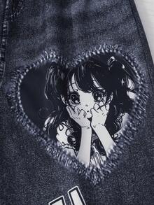 SHEIN 青少年女孩純色黑色T恤套裝，萬聖節秋季風格，開學穿搭 - 黑色 - 查看 6