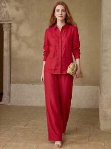 MOTF PREMIUM LINEN BUTTON UP SHIRT - Red - View 4