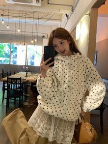 DAZY Women's Hooded Polka Dot Korean Style Casual Long Sleeve Jacket - Apricot - View 8
