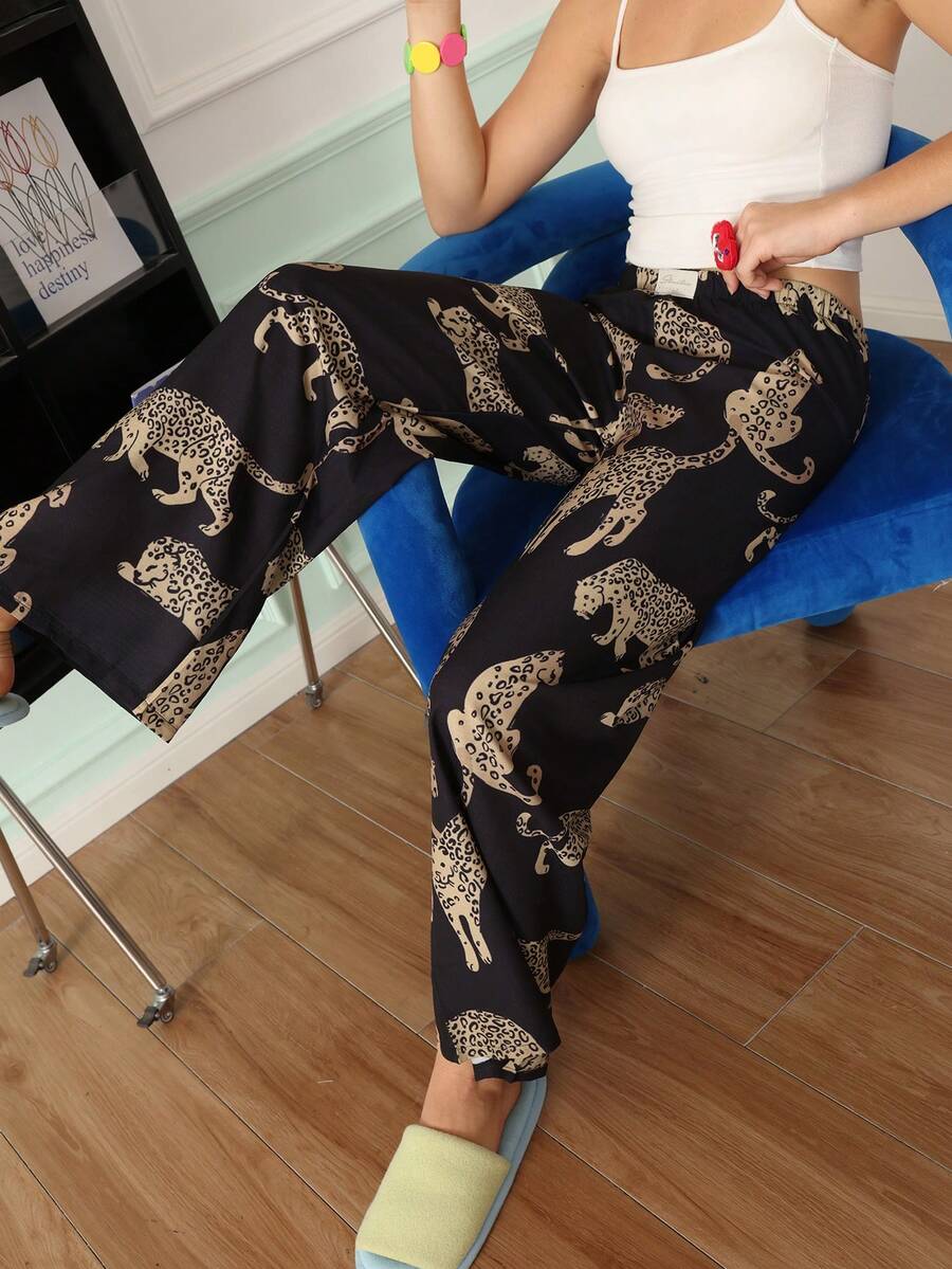 Chillnights Women's Leopard Print Casual Woven Fabric Pajama Bottoms - Black - View 1