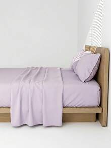 Veyra Day 4pcs/Set 100% Polyester Sheet Set Easy Care Bedding Set Fitted Sheet Set (1pc Flat Sheet+1pc Fitted Sheet+2pcs Pillowcases) Fitted Sheet Set King Queen Full TWIN SIZE Sheet Deep Pocket Up To 35cm , Breathable Better For Sleep - Light purple - View 7